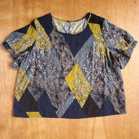 Shein Curve 3XL Short Sleeve Top Floral Goblincore Earthy Patchwork Hobbitcore - Picture 3 of 7